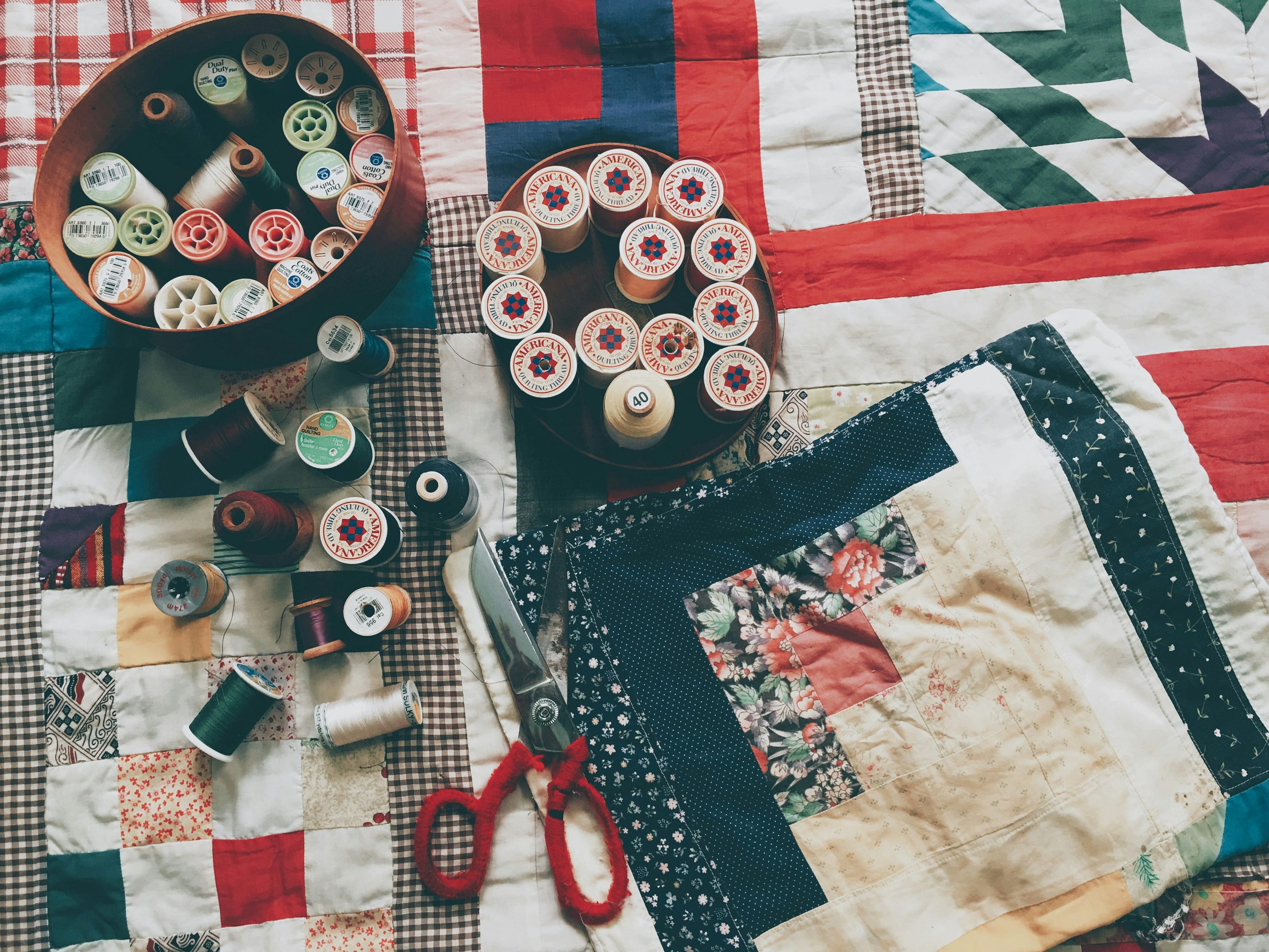 sewing a quilt